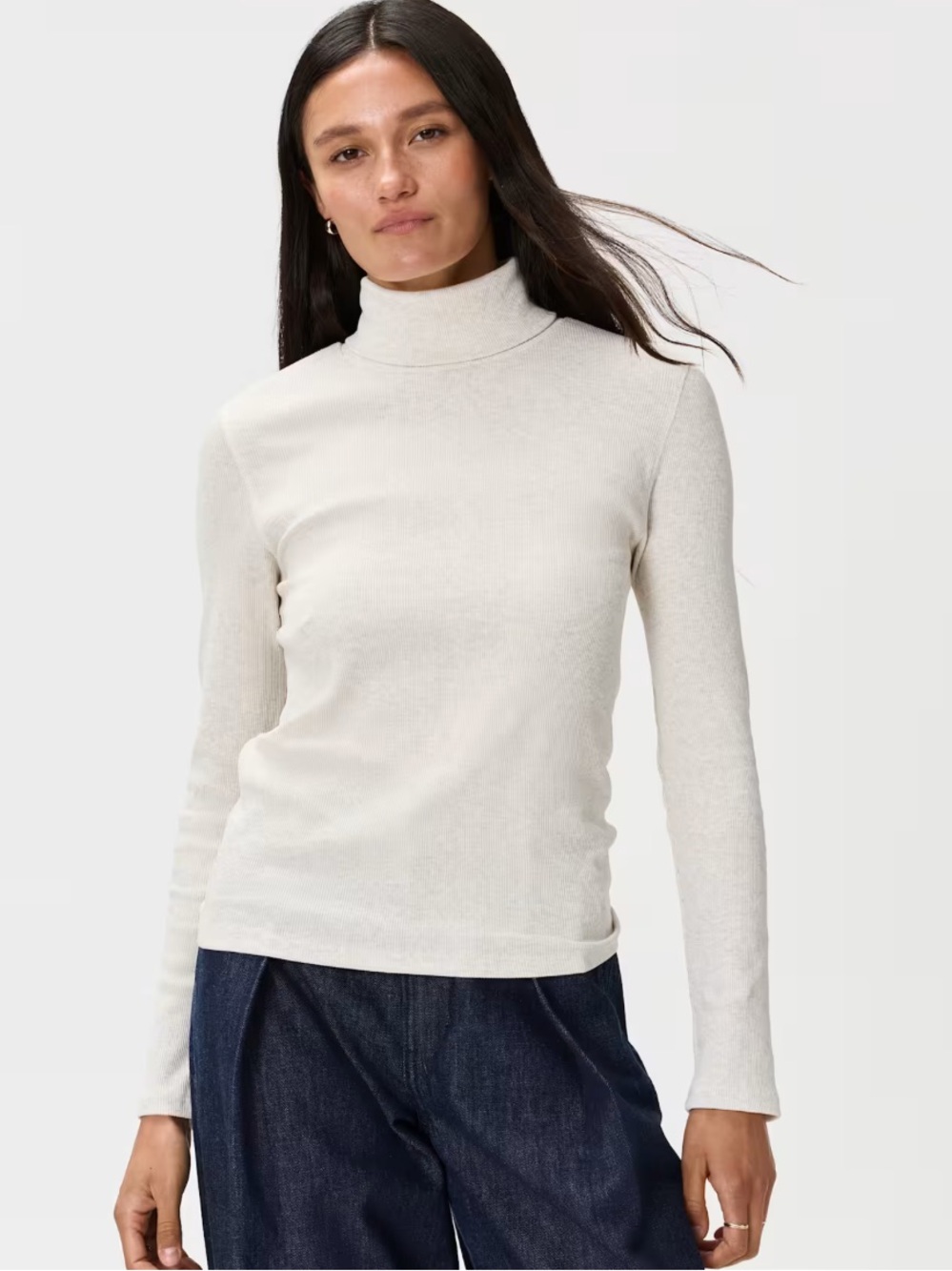 Quince Organic Micro Rib Turtleneck Heather Oatmeal New